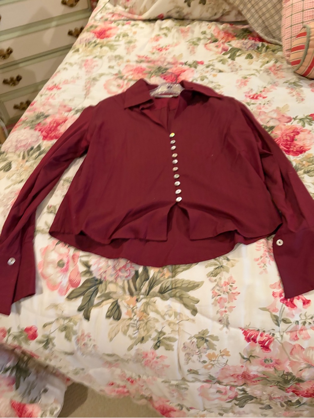 Source Unknown Burgundy Long-Sleeve Button Front Blouse